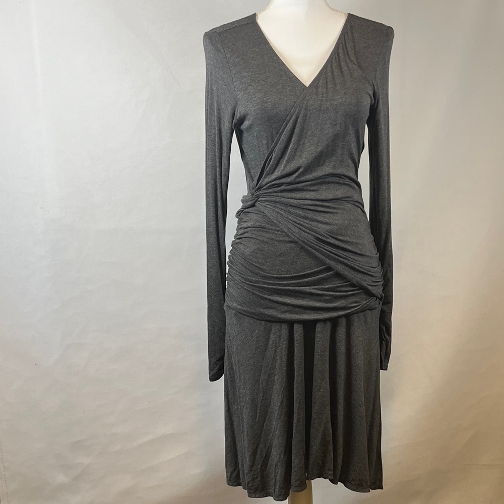 Max Studio Specialty Products NWT Gray Knit Ruched Long Sleeve V-Neck Dress